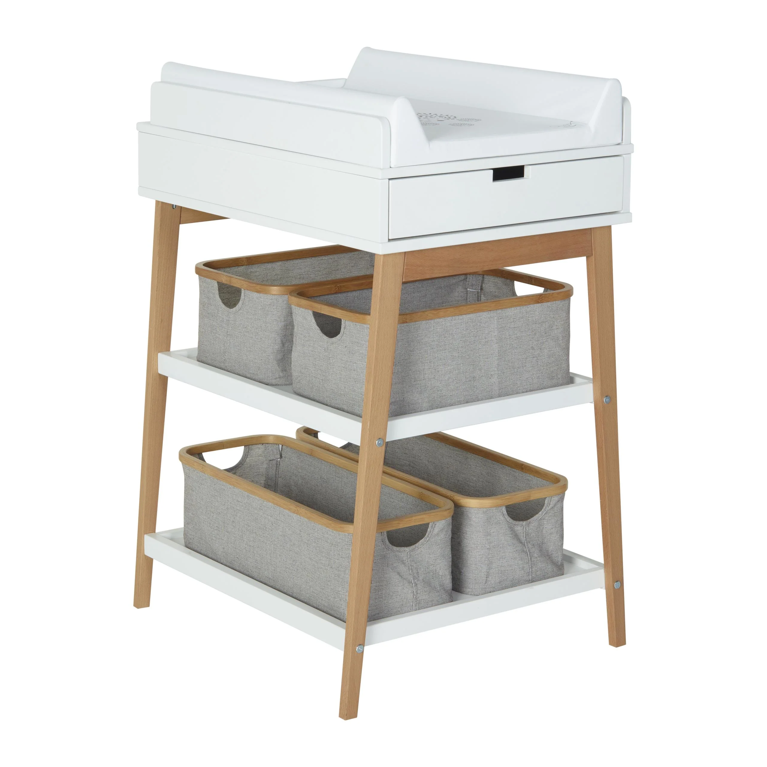 Hip Wooden Changing Table with Drawer (White/Natural) - Image 6