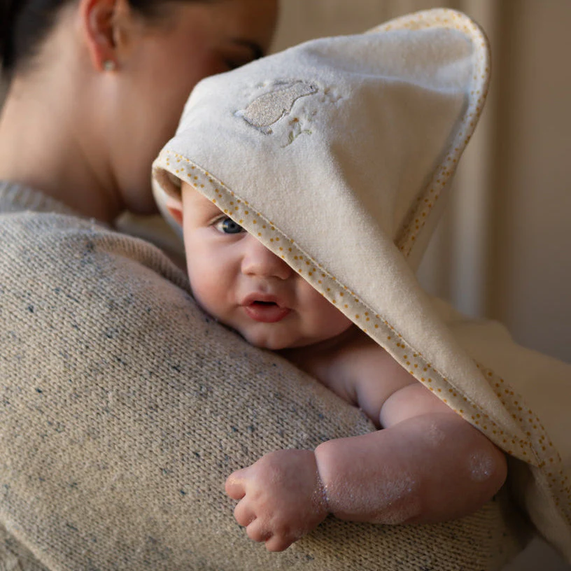 Organic Cotton Bunny Embroidered Hooded Towel (Wild Chamomile) - Image 3