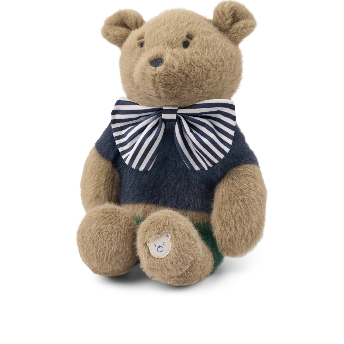 Hubert Stripe Bow Plush Bear Teddy (Dune/Blue Stripe Mix)