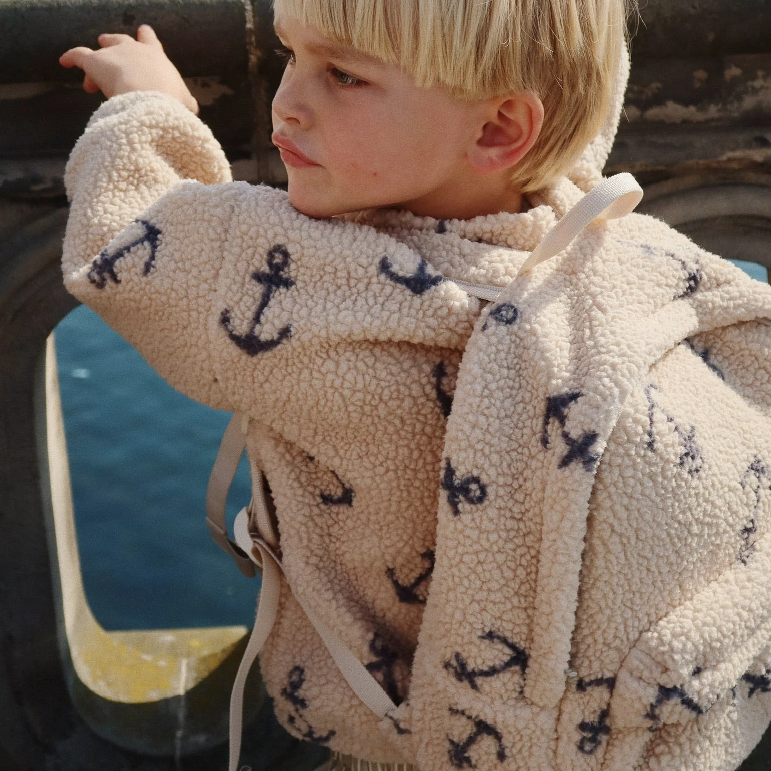 Jody Anchor Print Teddy Pile Backpack - Image 3