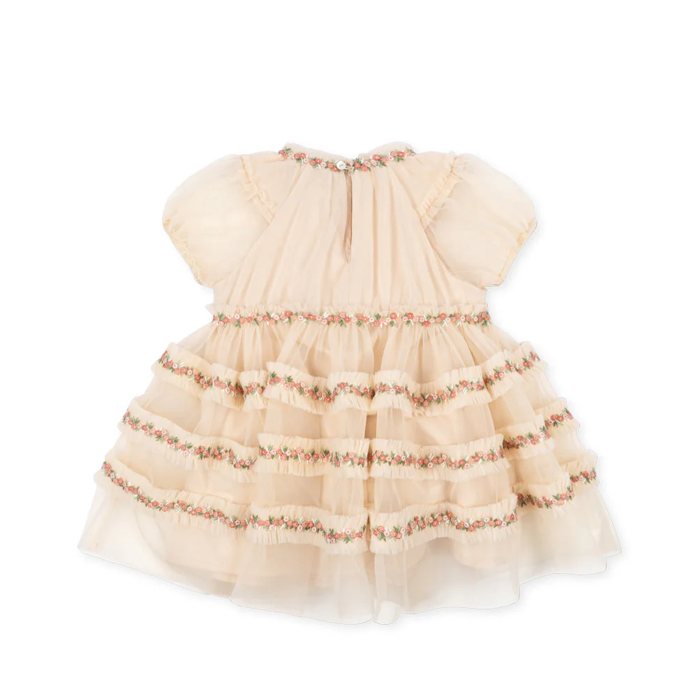 Joelle Floral Embroidered Tulle Ruffle Party Dress (Buttercream) - Image 6