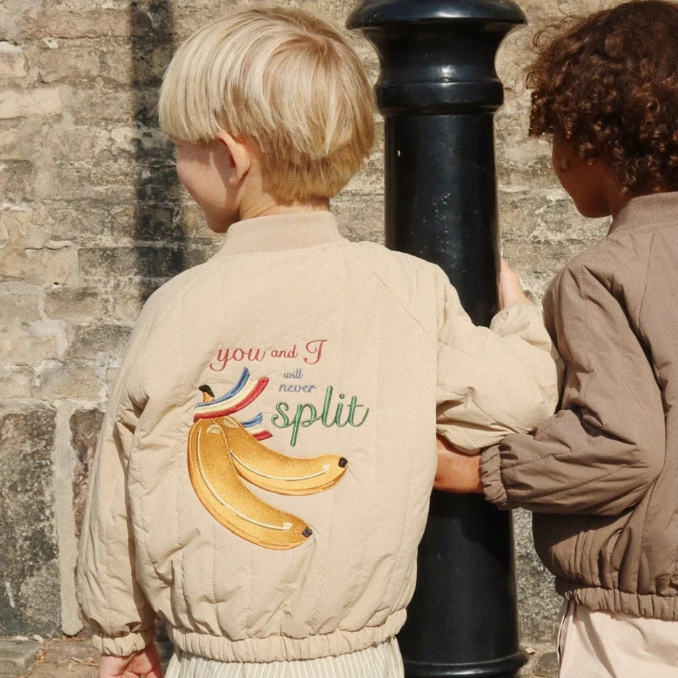 Juno Banana Print Quilted Bomber Jacket (Travertine)