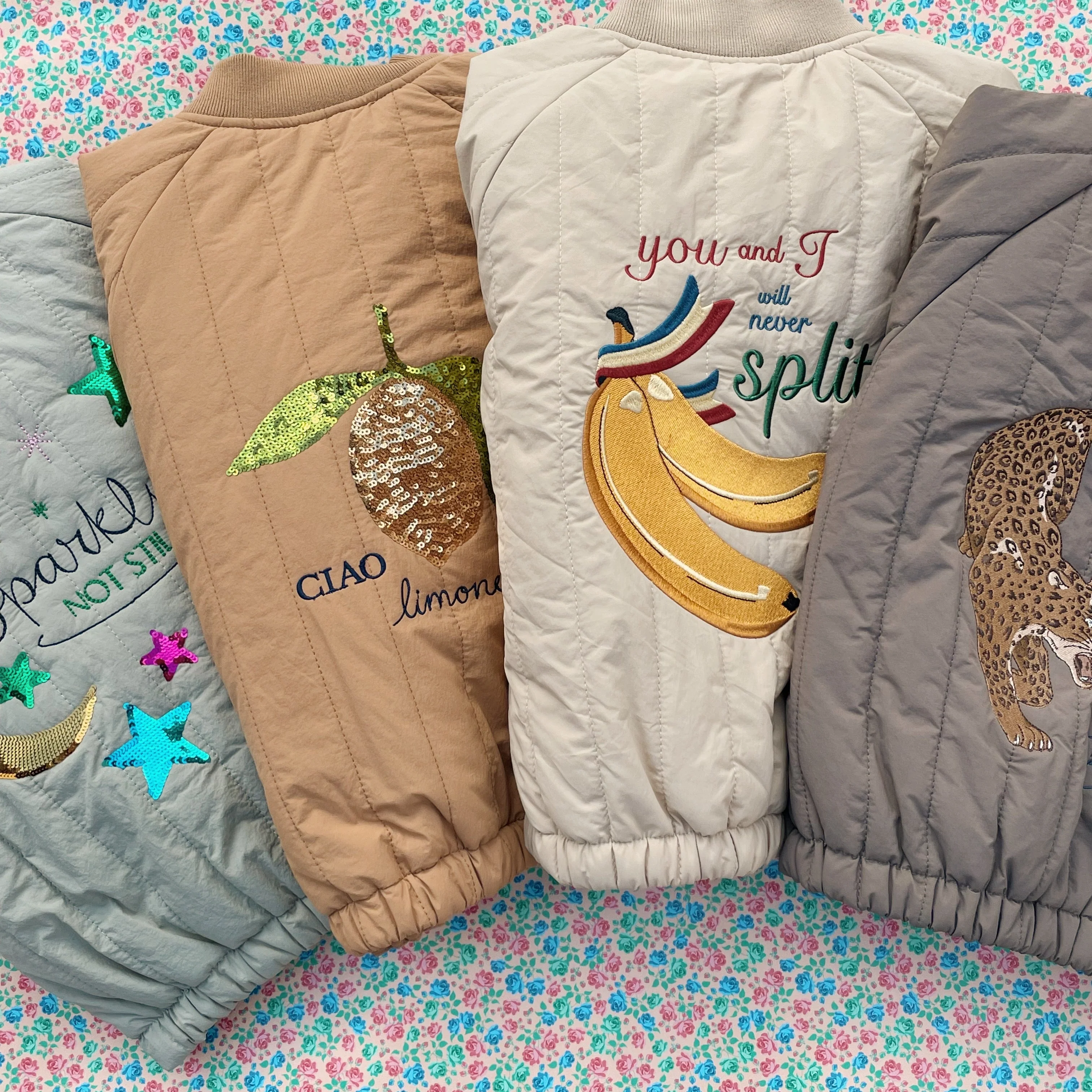 Juno Banana Print Quilted Bomber Jacket (Travertine) - Image 5