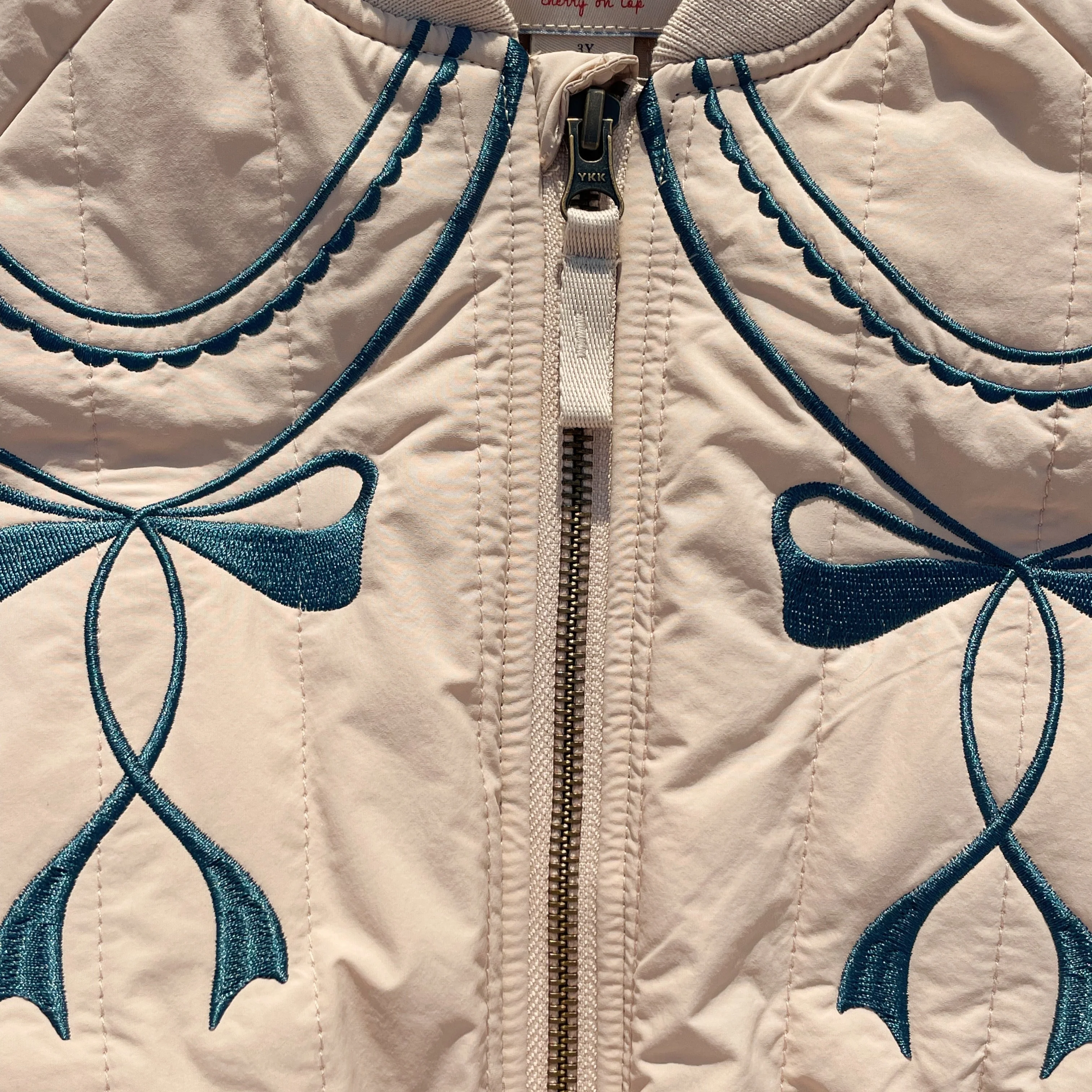 Juno Bow Print Quilted Bomber Jacket (Smoke Gray) - Image 3
