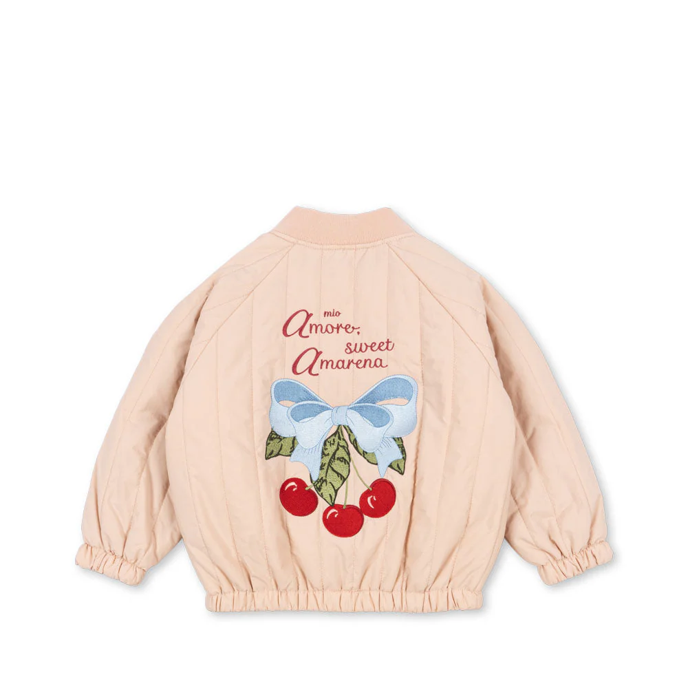 Juno Cherry Print Quilted Bomber Jacket (Cameo Rose) - Image 2