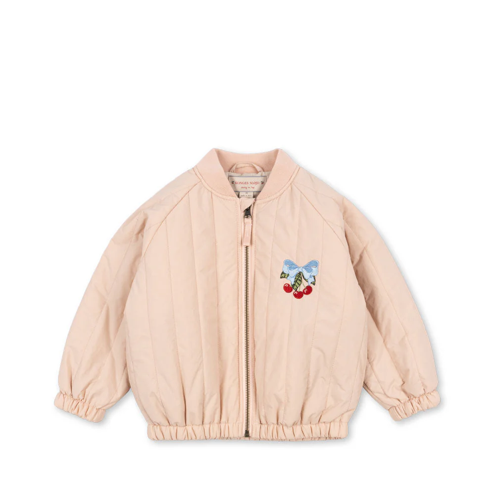 Juno Cherry Print Quilted Bomber Jacket (Cameo Rose) - Image 6