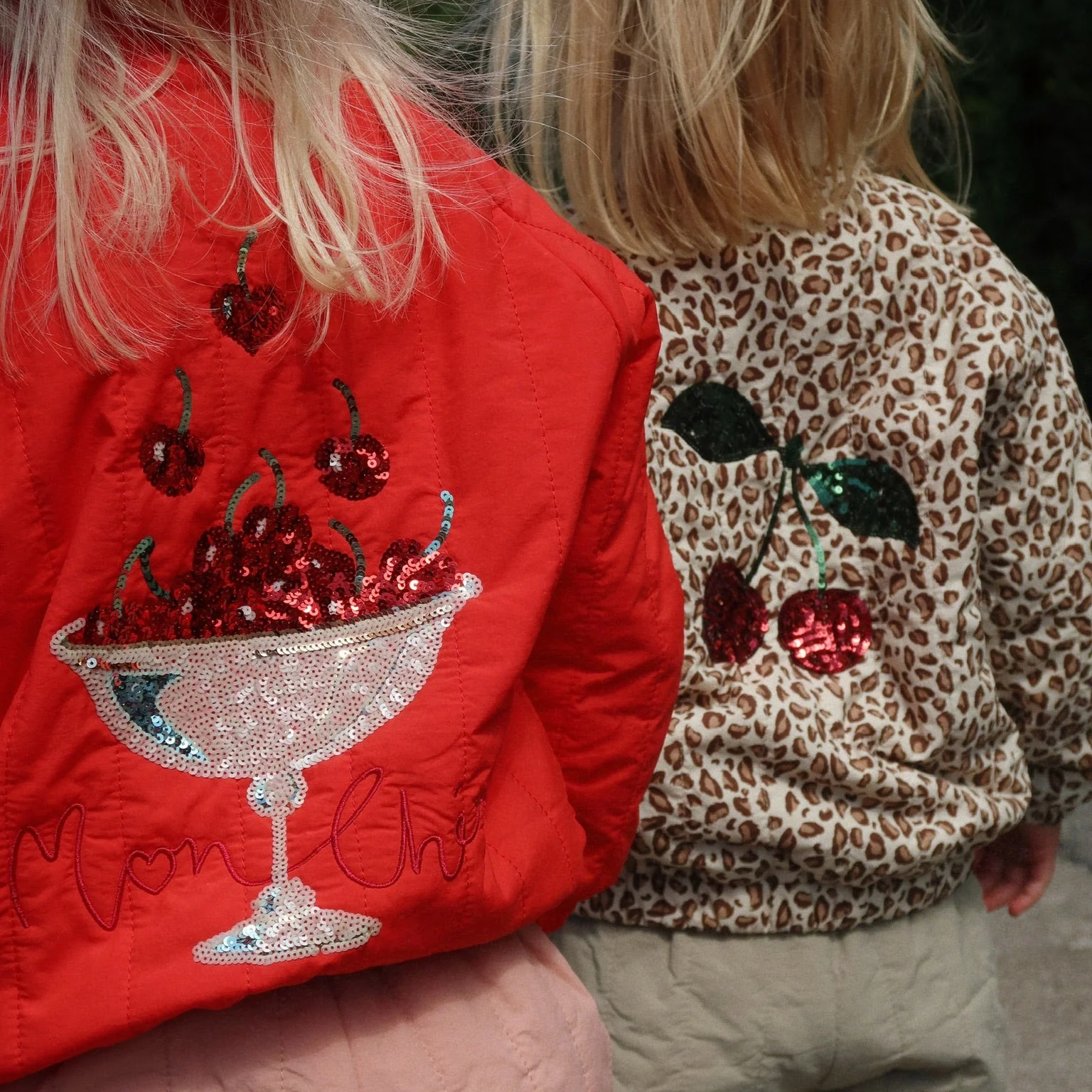 Juno Cherry Sequin Quilted Bomber Jacket (Fiery Red) - Image 2