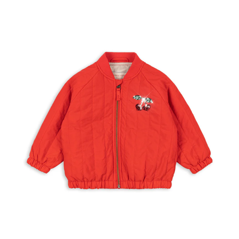 Juno Cherry Sequin Quilted Bomber Jacket (Fiery Red) - Image 3
