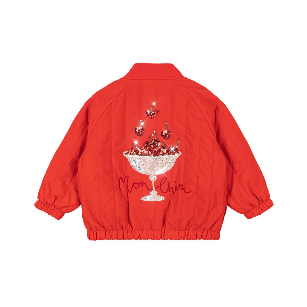 Juno Cherry Sequin Quilted Bomber Jacket (Fiery Red) - Image 4