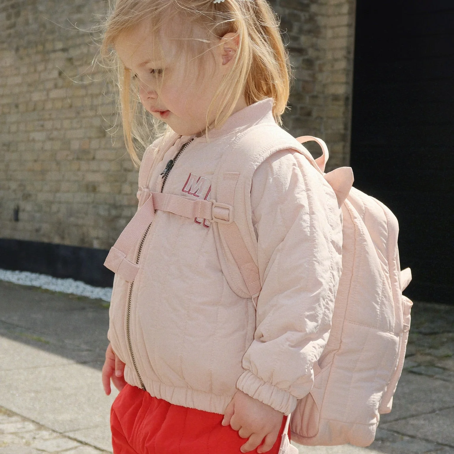 Juno Embroidered Kitty Quilted Backpack (Cameo Rose) - Image 5