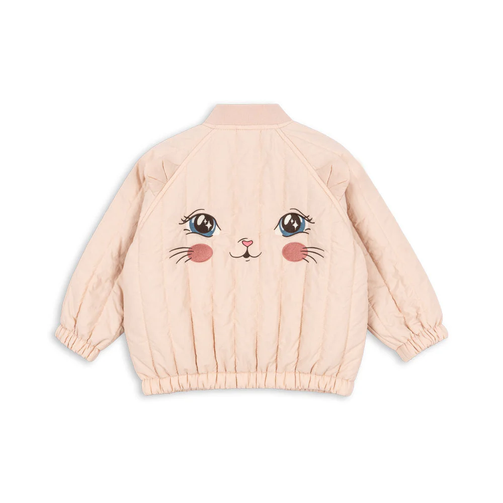 Juno Kitty Print Quilted Bomber Jacket (Cameo Rose) - Image 3