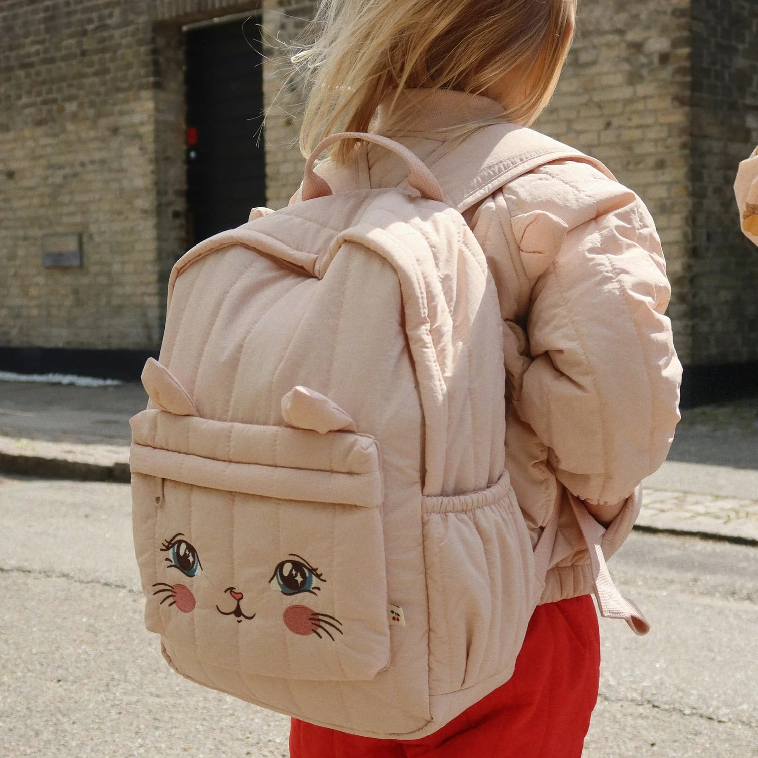 Juno Kitty Print Quilted Bomber Jacket (Cameo Rose) - Image 5