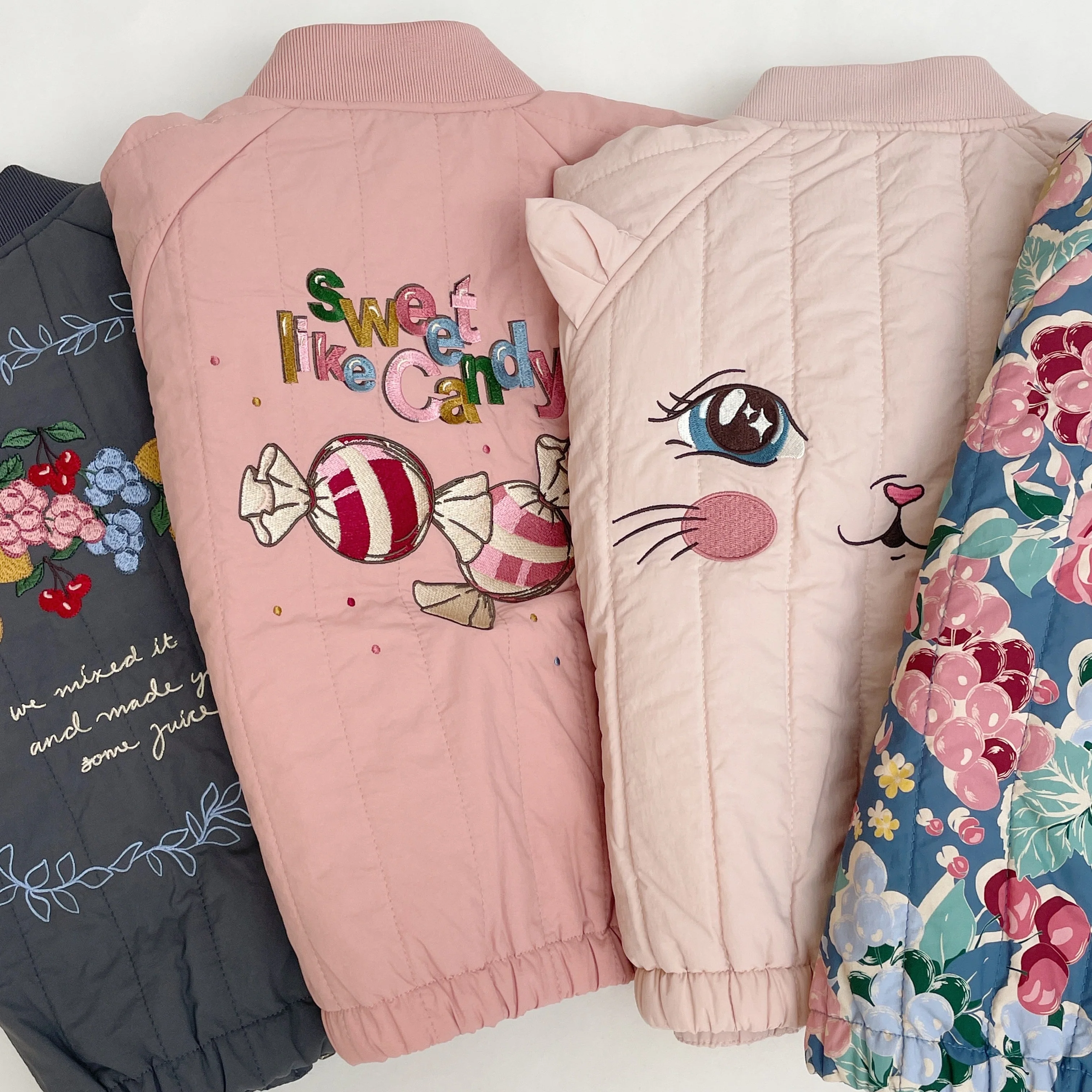 Juno Kitty Print Quilted Bomber Jacket (Cameo Rose) - Image 6