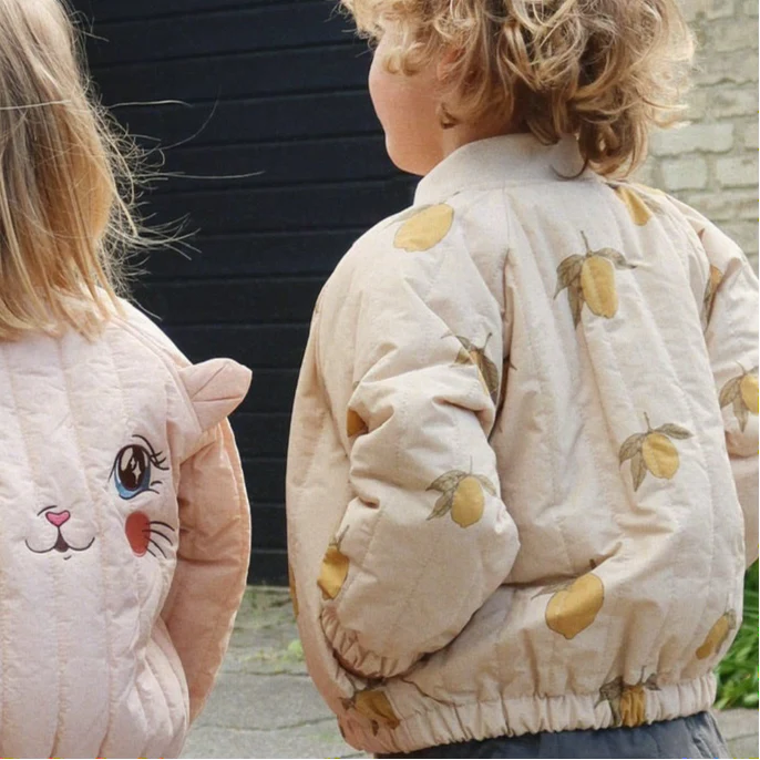 Juno Lemon Print Quilted Bomber Jacket (Mon Grand Citron)