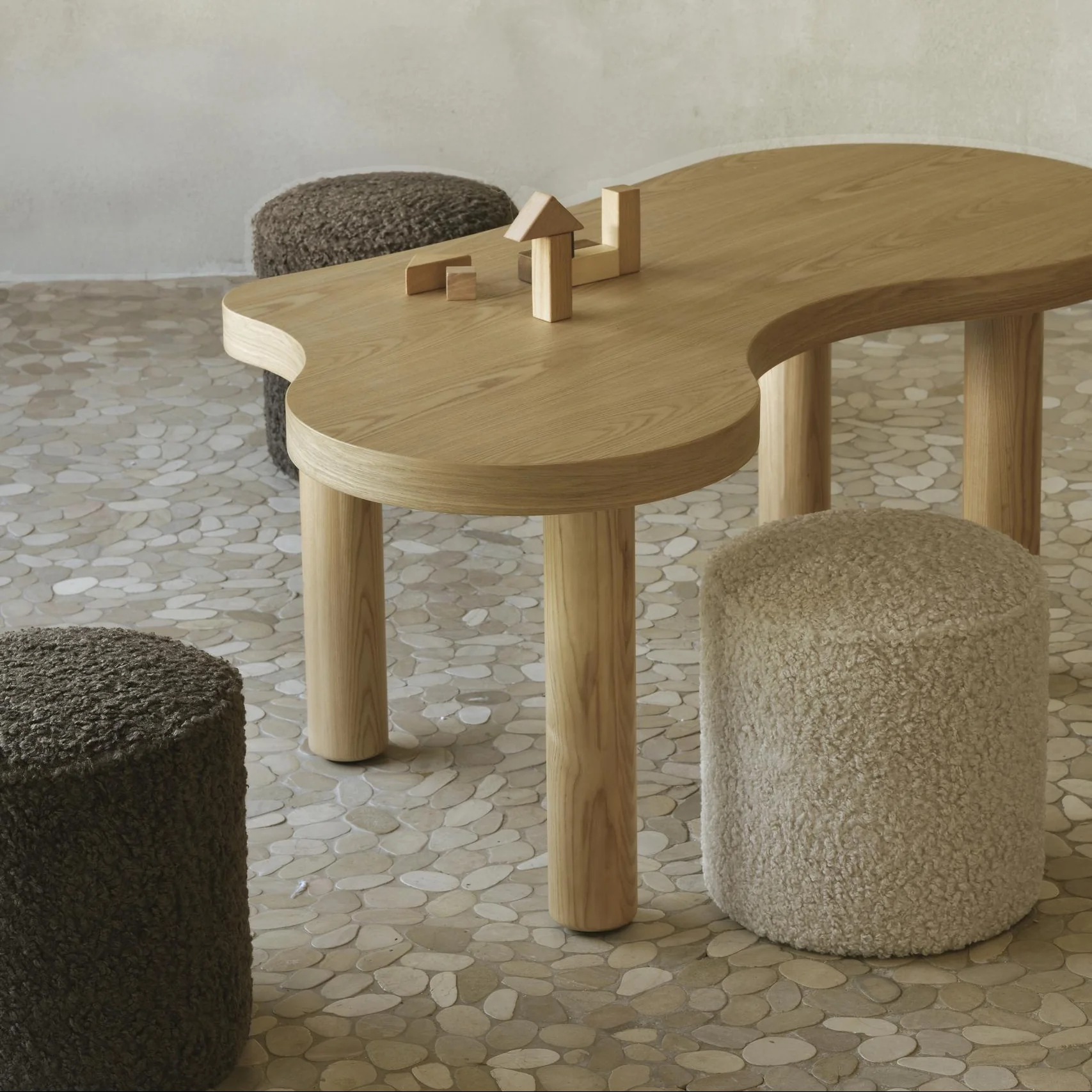 Kids Teddy Pouf for Modular Wooden Table (Bison)
