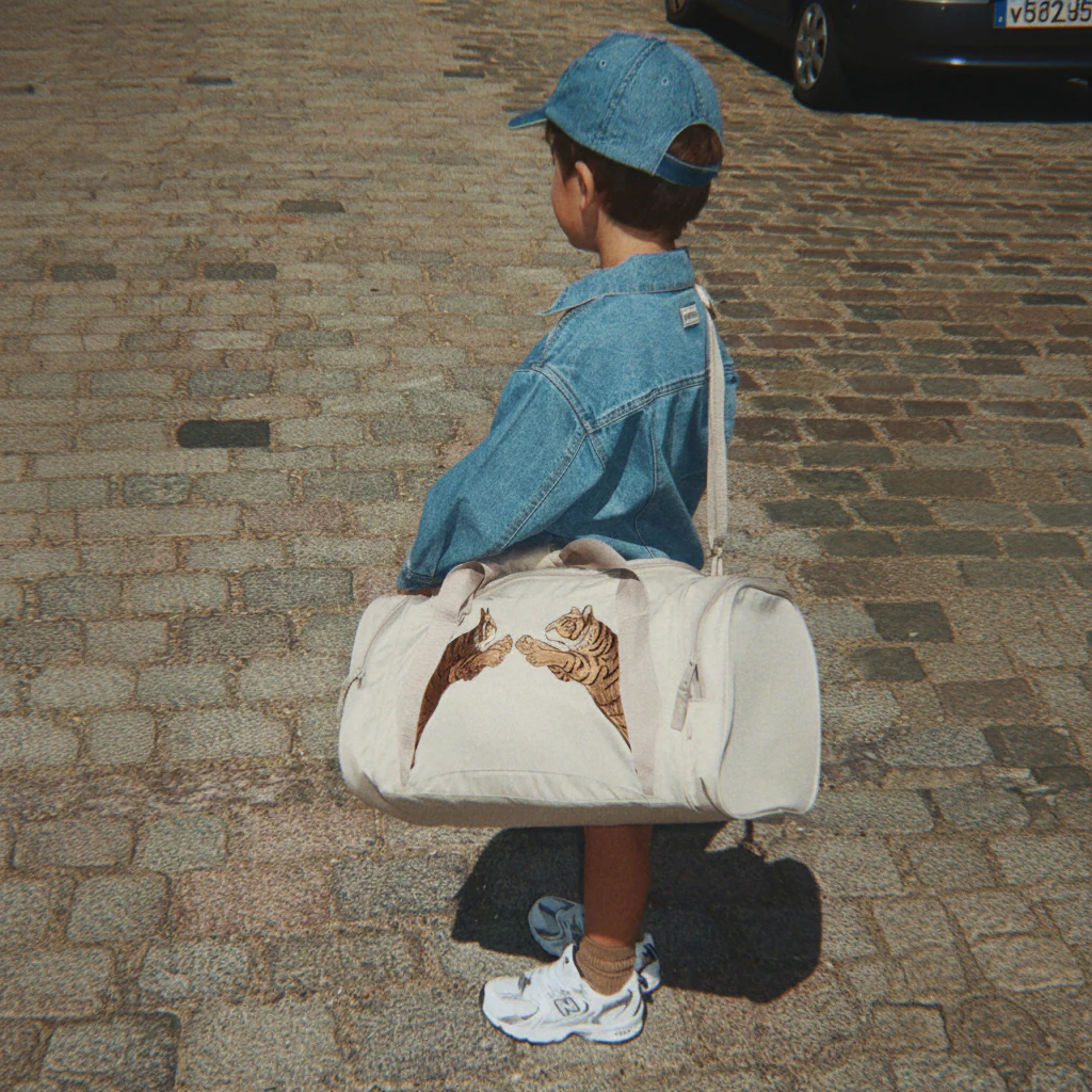 Kid's Tiger Print Weekend Holdall Bag (Feather Grey) - Image 2