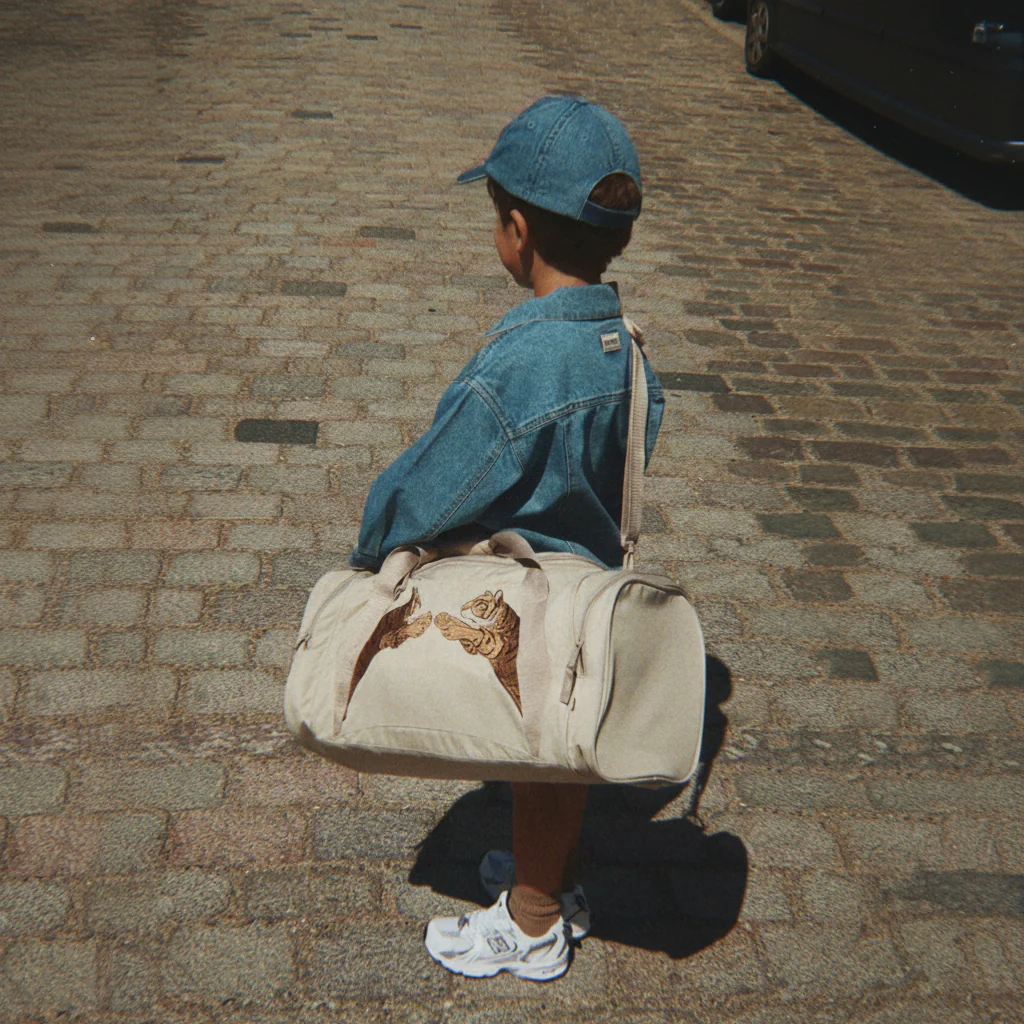 Kid's Tiger Print Weekend Holdall Bag (Feather Grey) - Image 6
