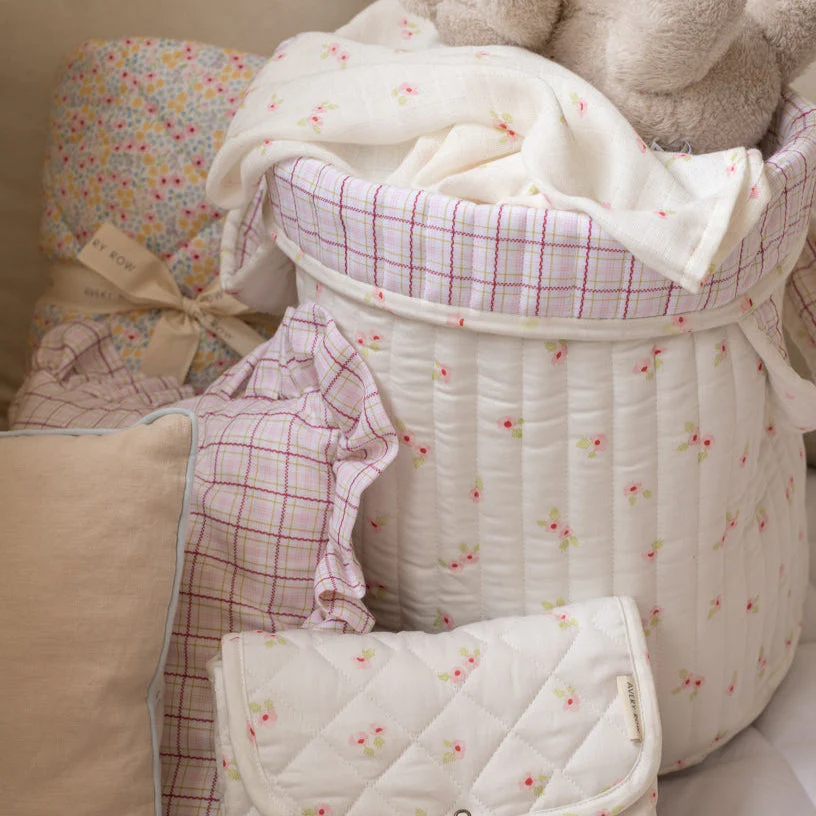 Large Quilted Reversible Storage Basket (Anemone / Pink Check) - Image 2