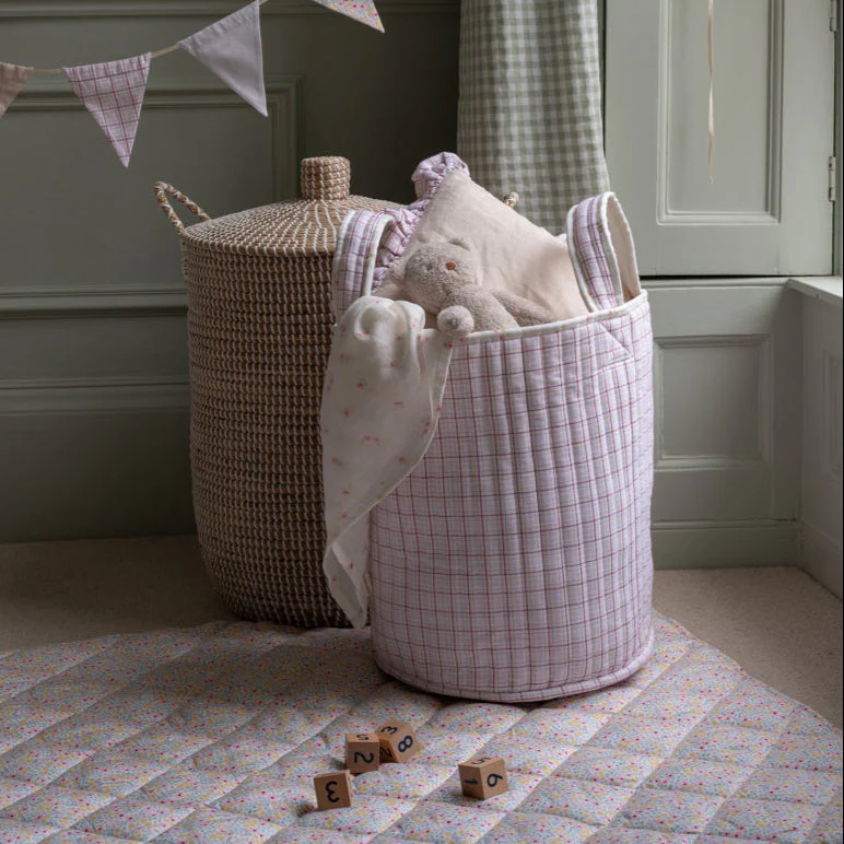 Large Quilted Reversible Storage Basket (Anemone / Pink Check) - Image 3