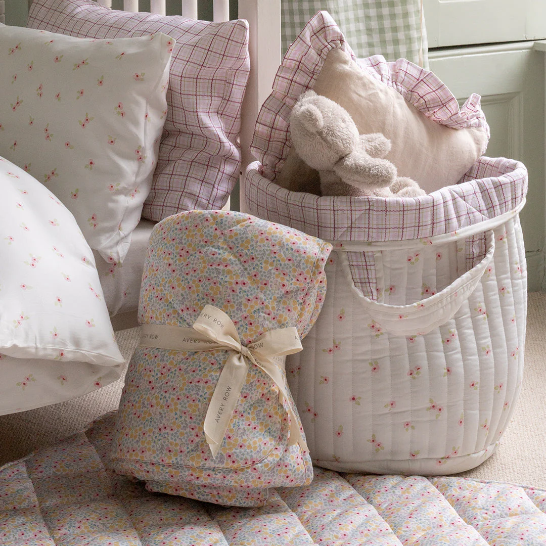 Large Quilted Reversible Storage Basket (Anemone / Pink Check) - Image 4