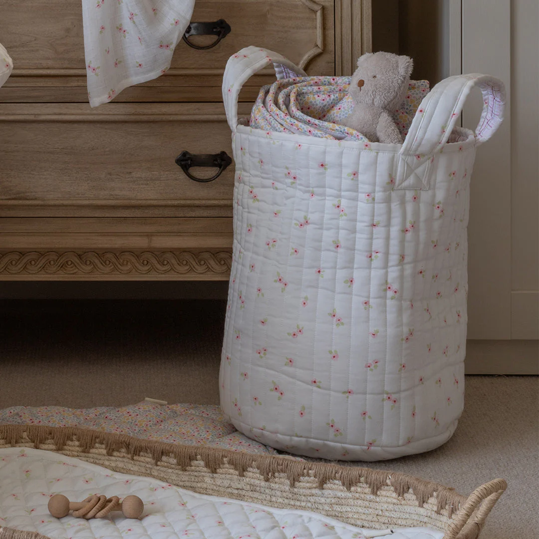 Large Quilted Reversible Storage Basket (Anemone / Pink Check) - Image 5