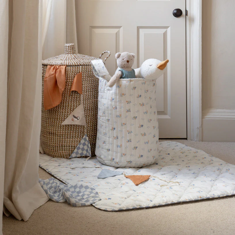 Large Quilted Reversible Storage Basket (Coastline / Waves) - Image 2