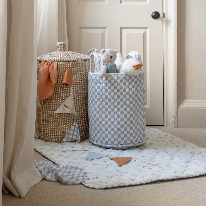 Large Quilted Reversible Storage Basket (Coastline / Waves) - Image 3