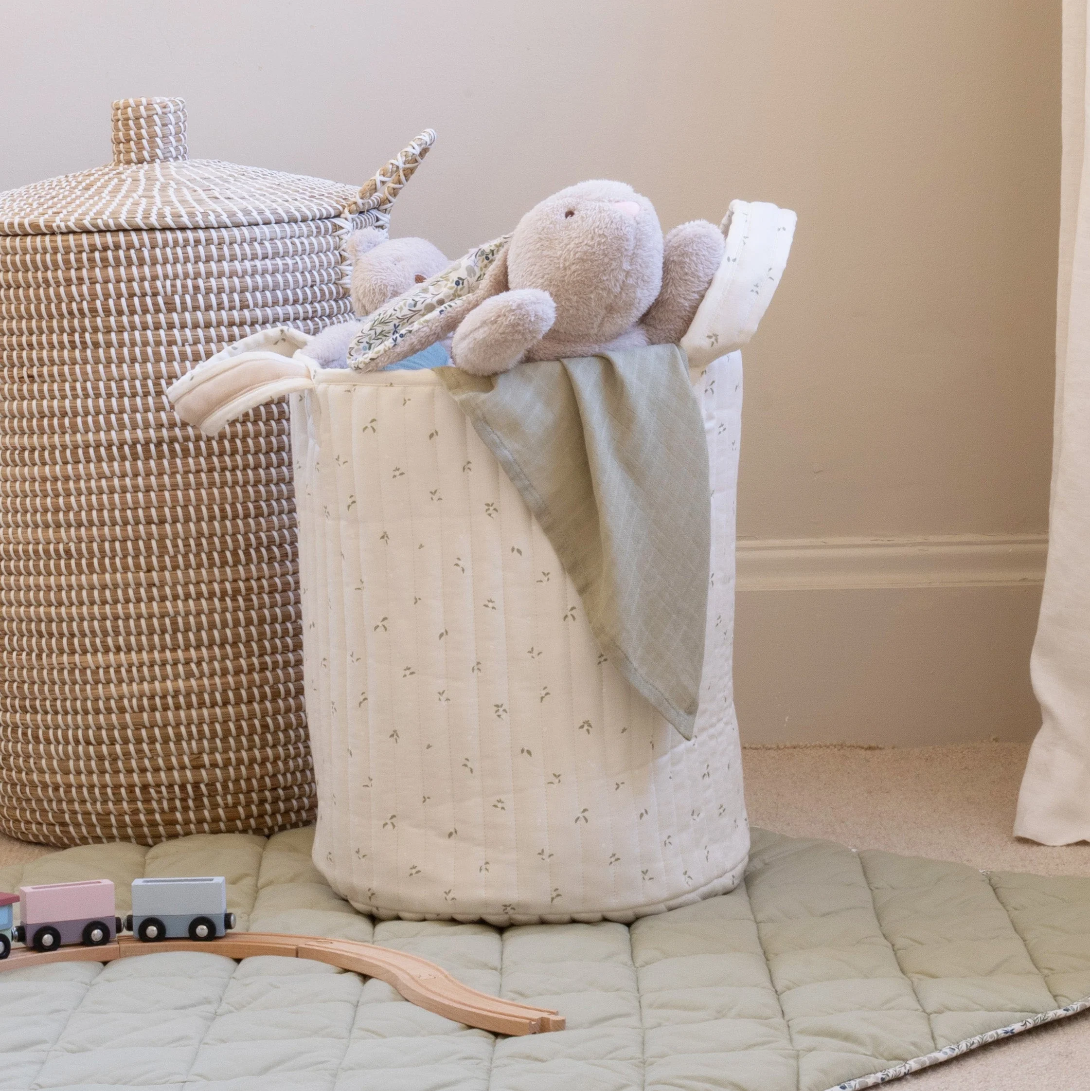 Large Quilted Reversible Storage Basket (Nettle Scatter / Birch)