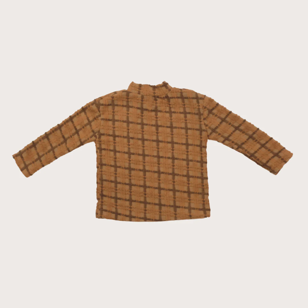 Lennon Fluffy Brown Check Jersey Top - Image 3