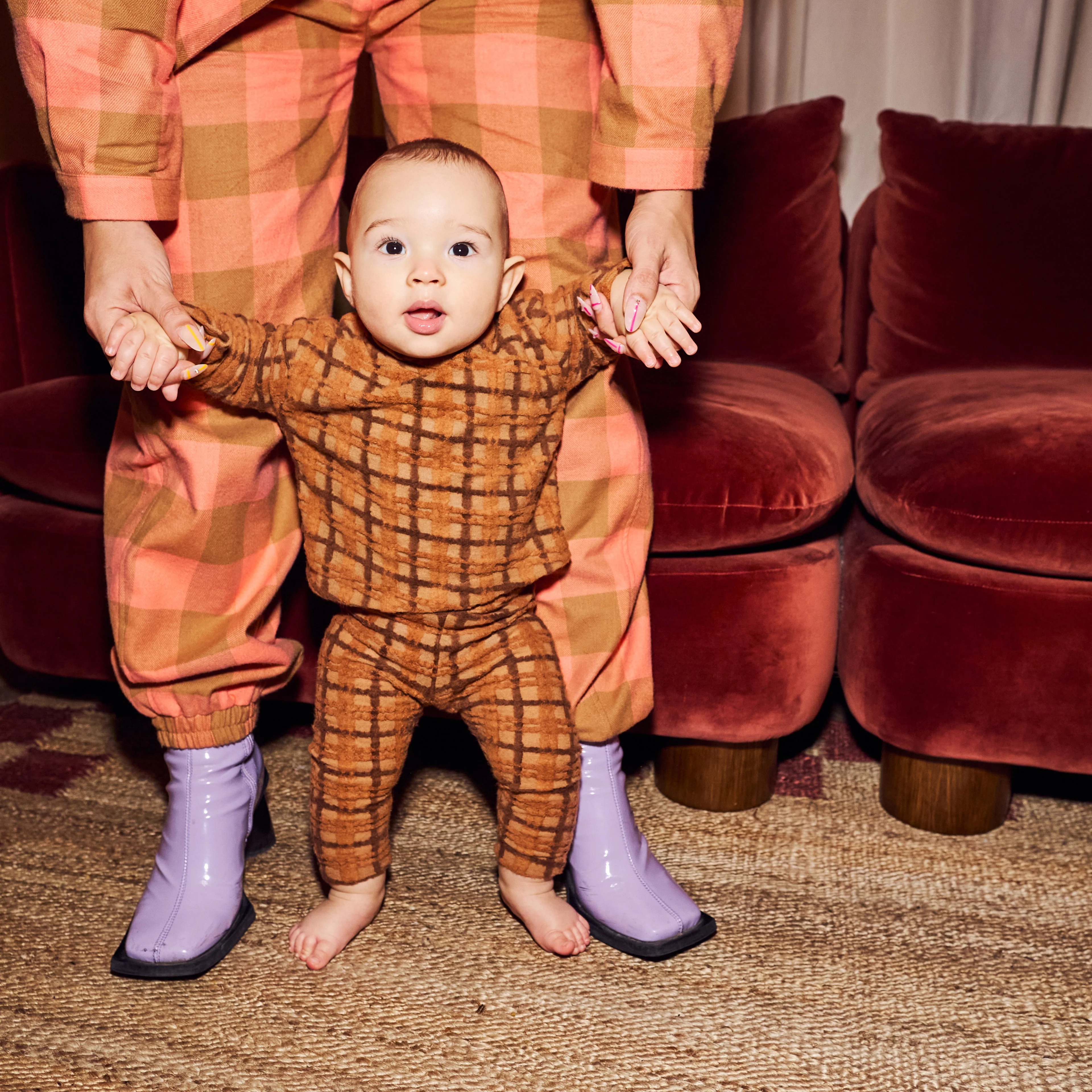Lennon Fluffy Brown Check Jersey Top - Image 4