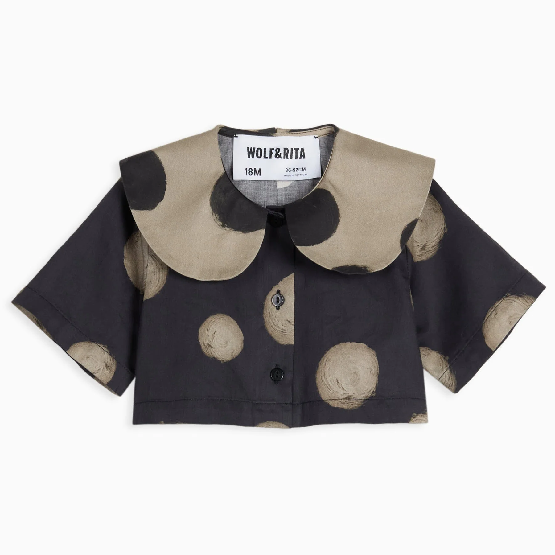 Leonilde Polka Dot Collared Cotton Cropped Shirt (Black) - Image 12