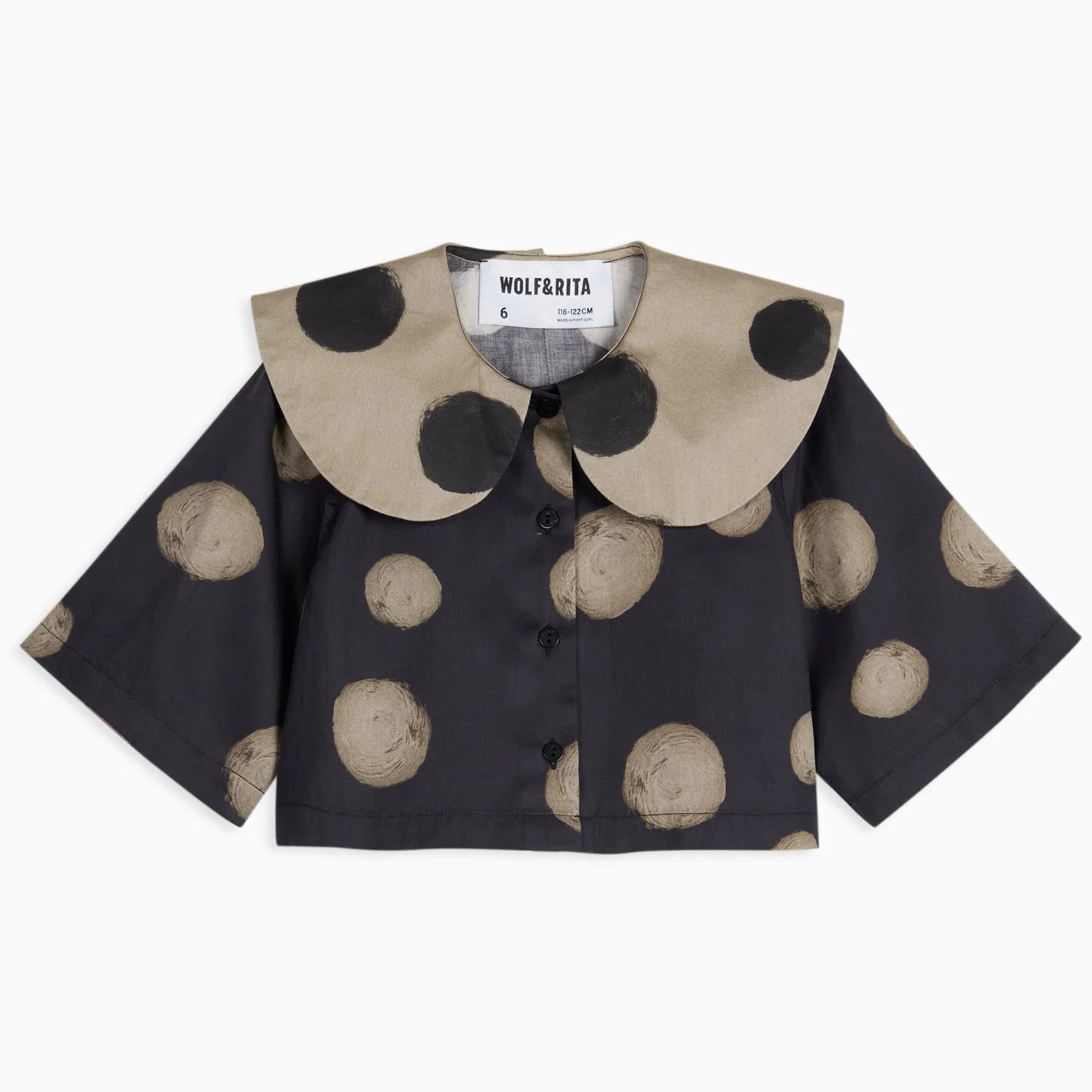 Leonilde Polka Dot Collared Cotton Cropped Shirt (Black) - Image 5