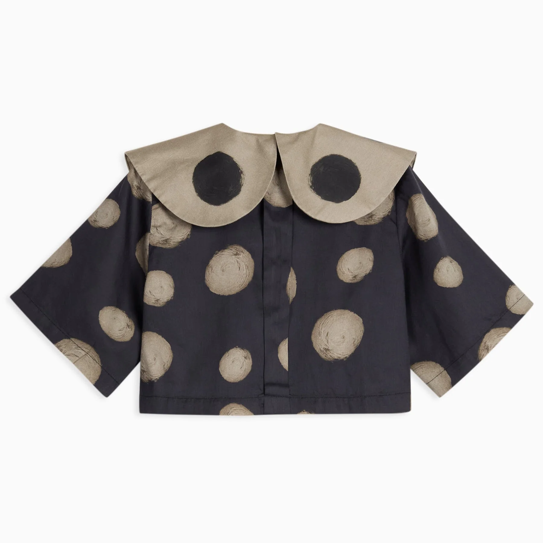 Leonilde Polka Dot Collared Cotton Cropped Shirt (Black) - Image 6
