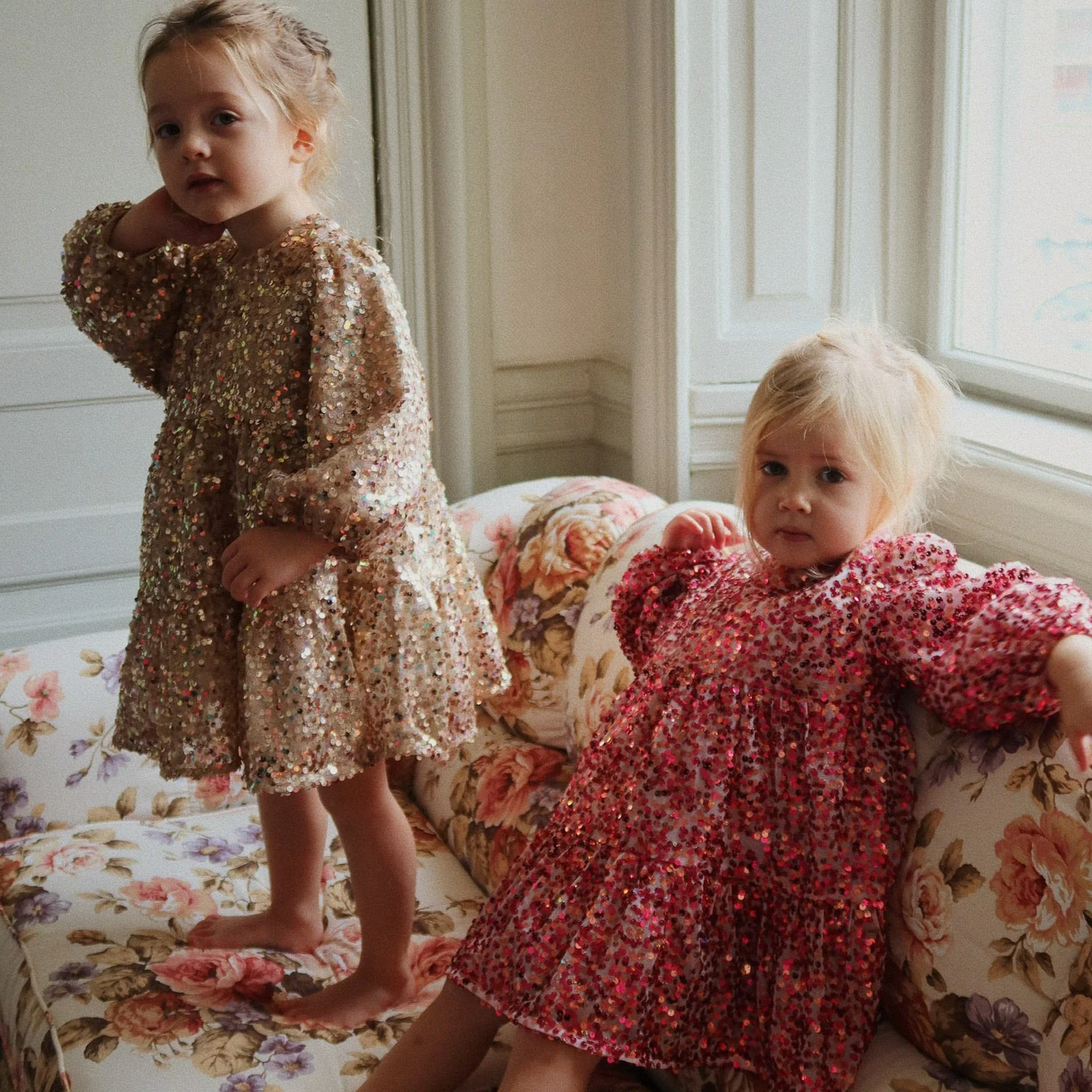 Lila Long Sleeved Sequinned Bow Party Dress (Sangria)