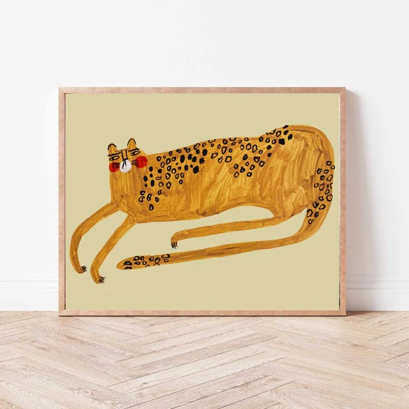 'Long Leopard' Hand Painted Art Print