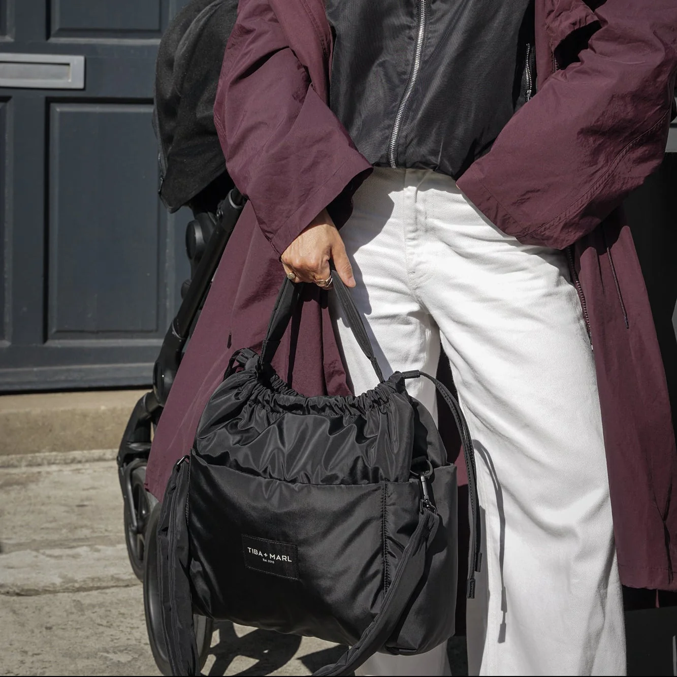 Luna Drawstring Changing Tote (Black) - Image 2