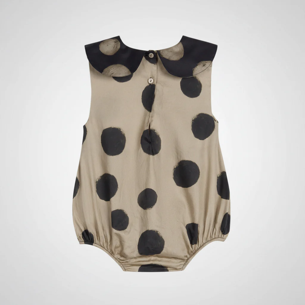 Luna Polka Dot Collared Cotton Baby Romper (Mocha) - Image 4