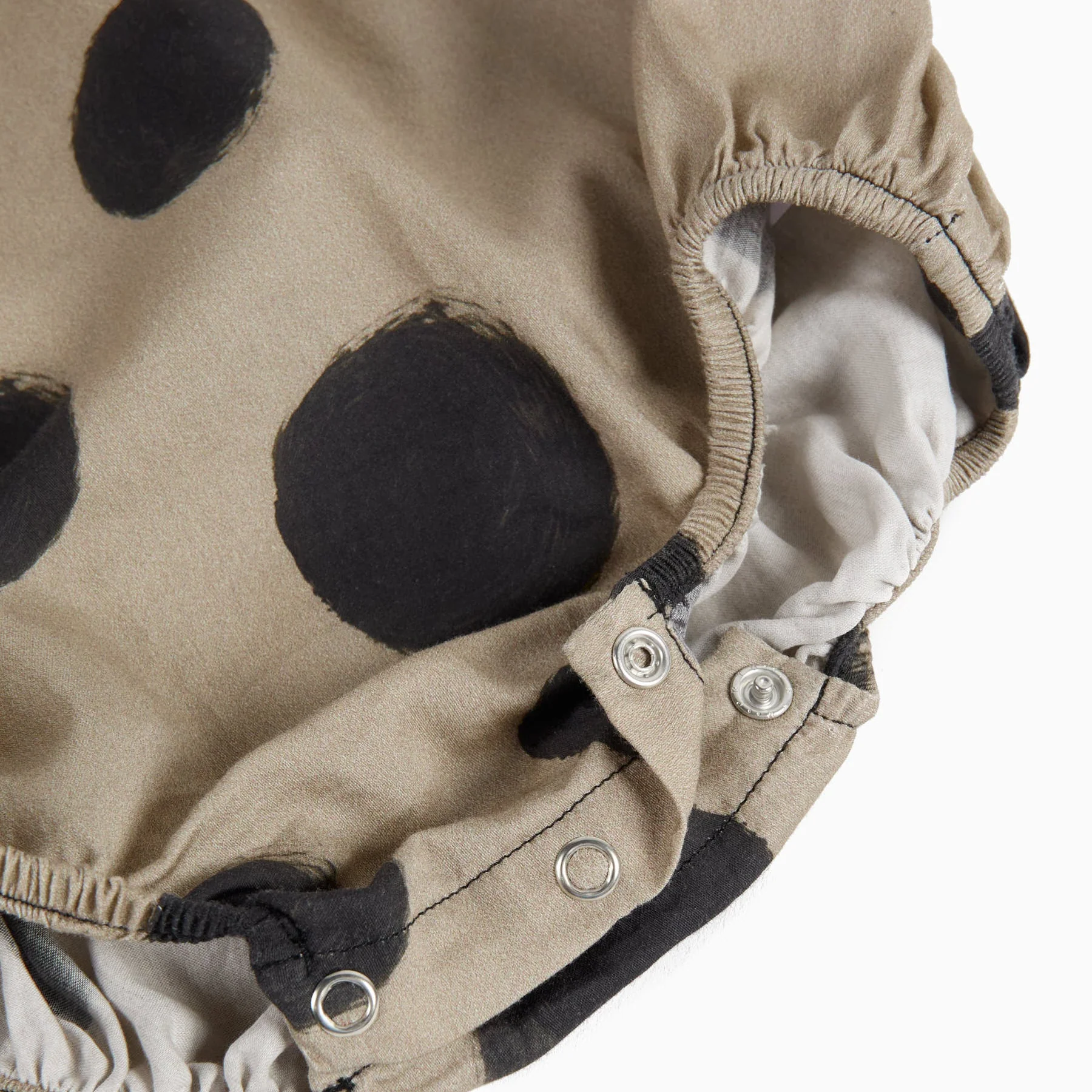 Luna Polka Dot Collared Cotton Baby Romper (Mocha) - Image 6