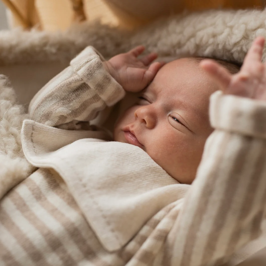 Mael Striped Fleece Jumpsuit with Feet (Beige) - Image 2