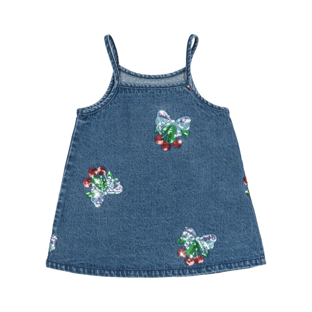 Magot Sequin Cherry Strappy Denim Dress - Image 5