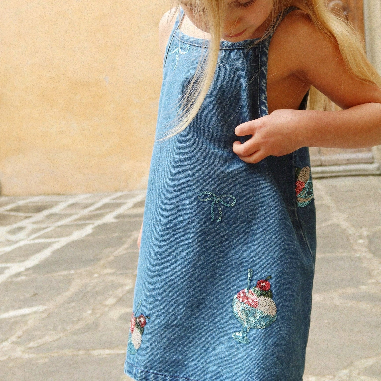 Magot Sequin Gelato Strappy Denim Dress