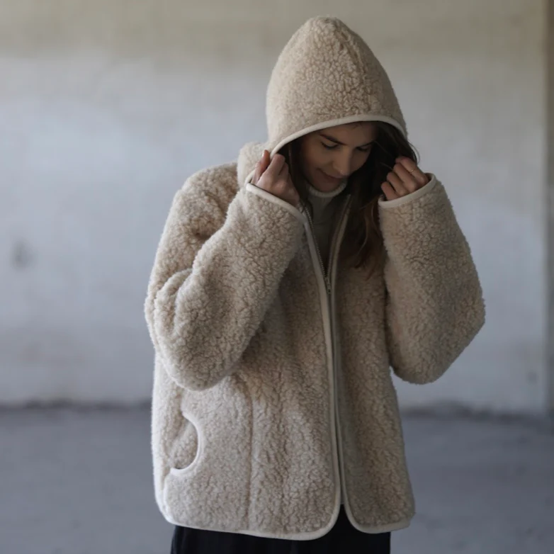 MAMA Ciara 100% Wool Hooded Jacket (Biscuit) - Image 2