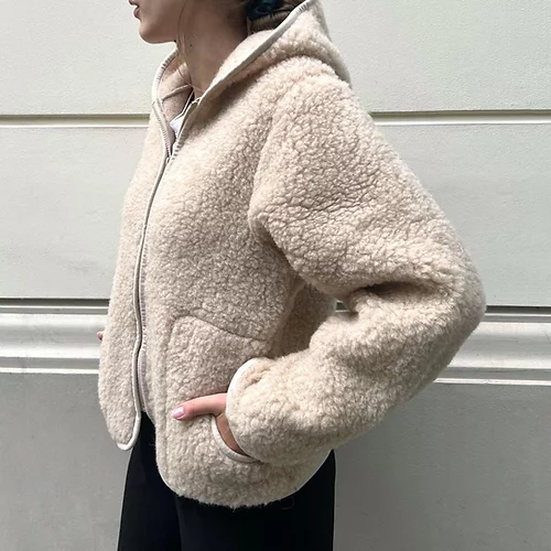 MAMA Ciara 100% Wool Hooded Jacket (Biscuit) - Image 3