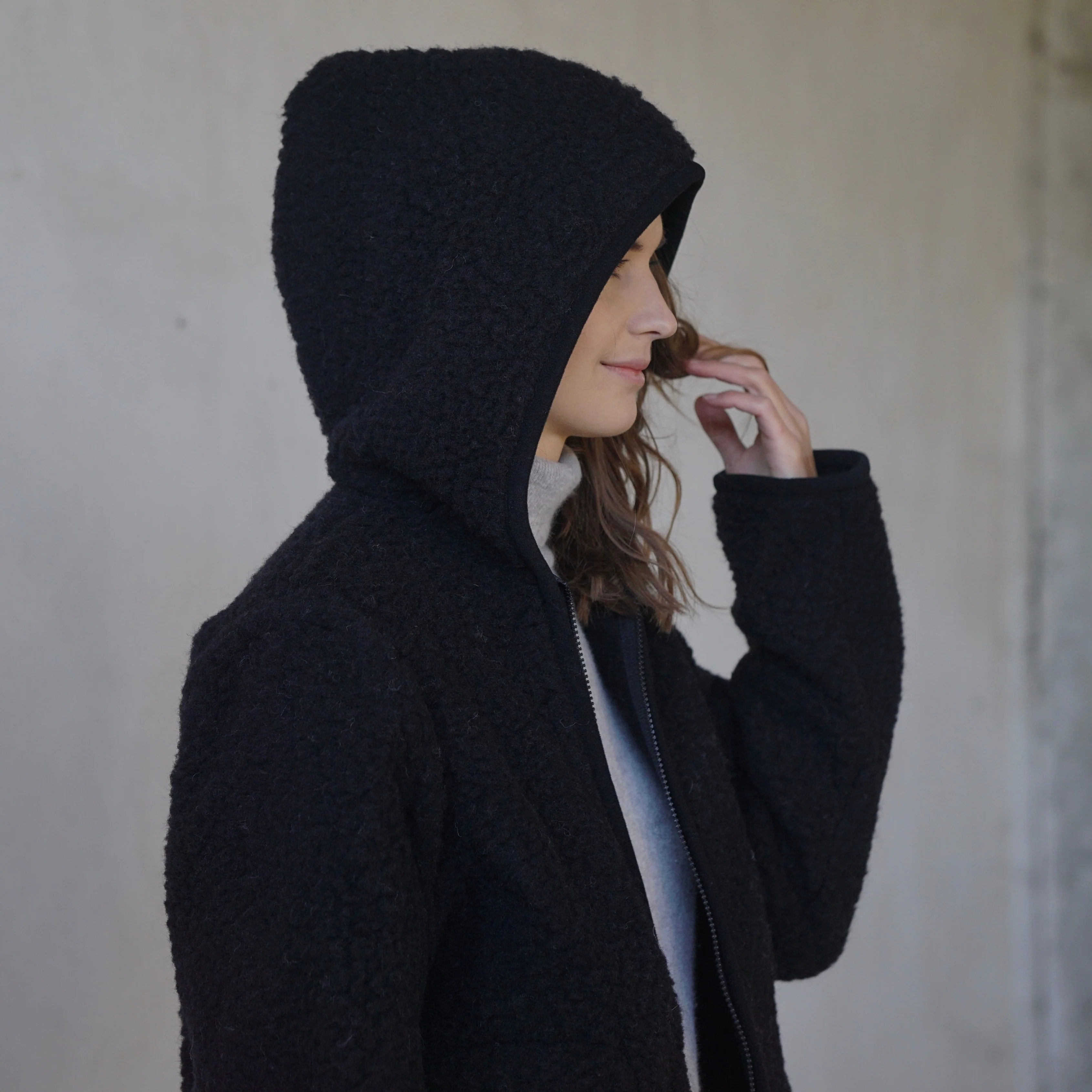 MAMA Ciara 100% Wool Hooded Jacket (Black) - Image 5