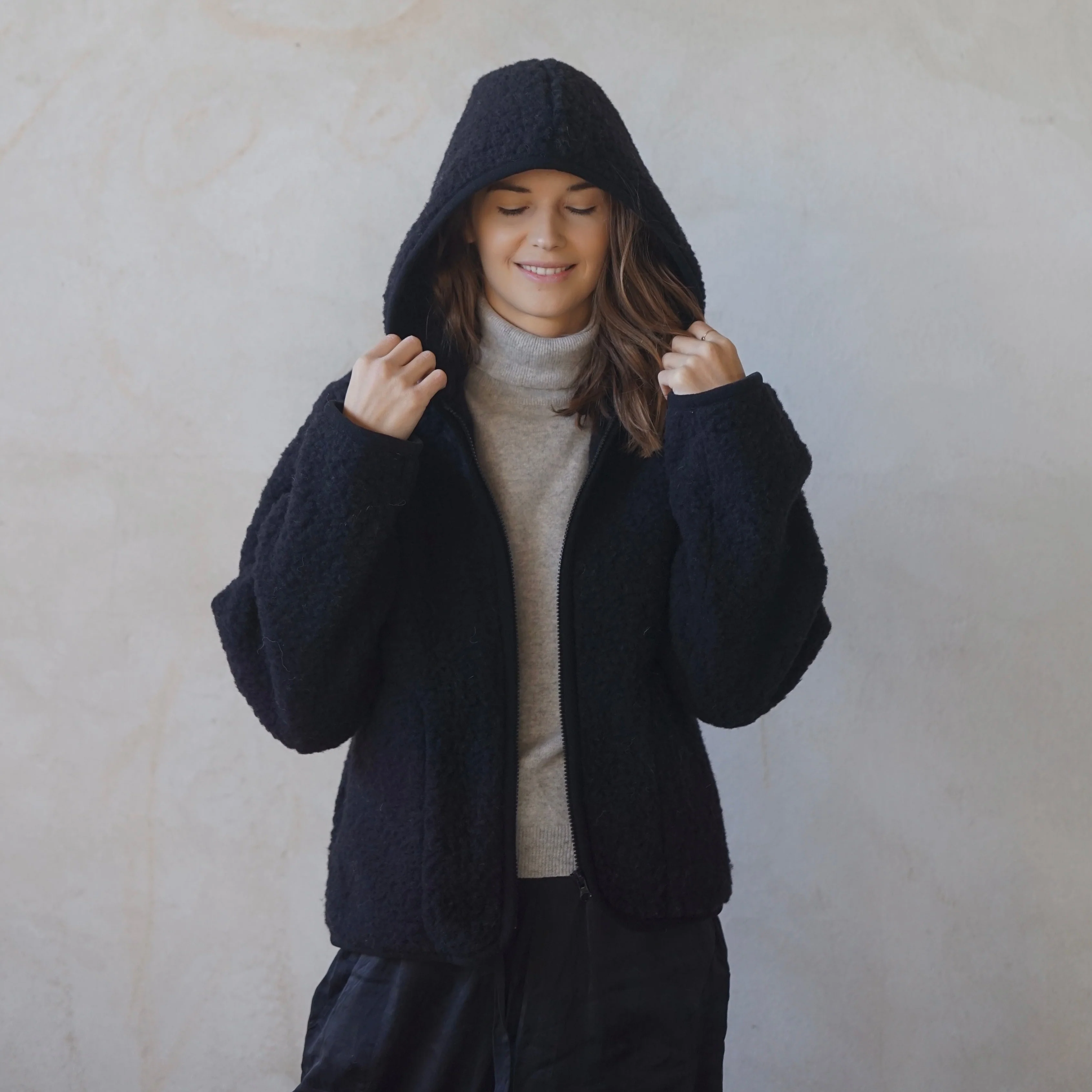 MAMA Ciara 100% Wool Hooded Jacket (Black) - Image 6