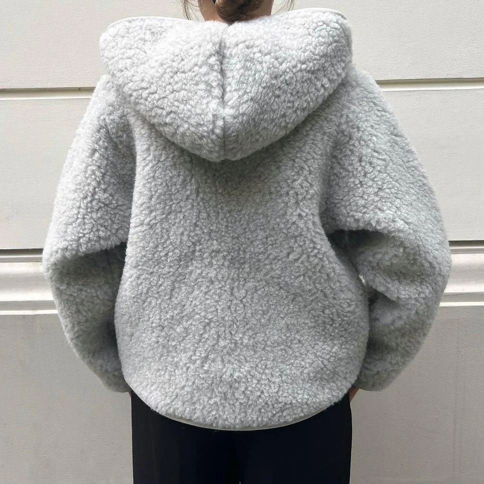 MAMA Ciara 100% Wool Hooded Jacket (Grey) - Image 2