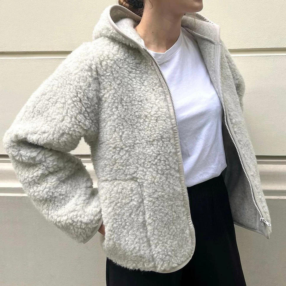MAMA Ciara 100% Wool Hooded Jacket (Grey) - Image 4
