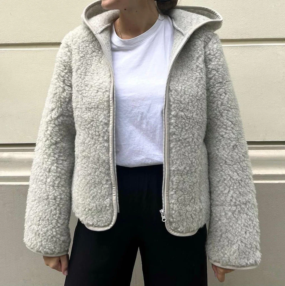 MAMA Ciara 100% Wool Hooded Jacket (Grey) - Image 7