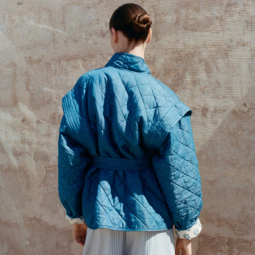 MAMA Eleni Reversible Quilted Linen Jacket (Hyacinth Print)