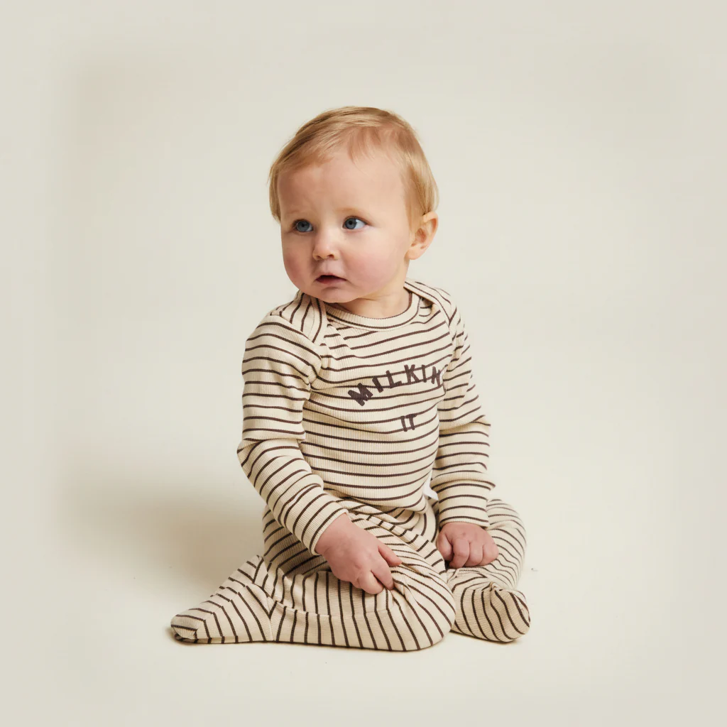 Milking It Coco Stripe Rib Cotton Baby Onesie - Image 2